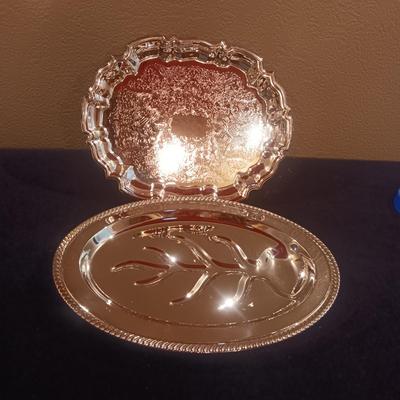 SILVER PLATED CARVING PLATTER AND SERVING TRAY