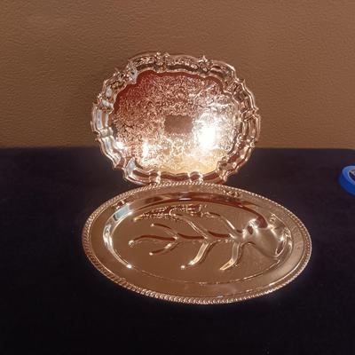 SILVER PLATED CARVING PLATTER AND SERVING TRAY