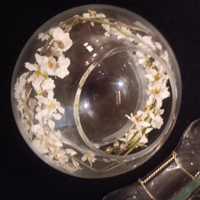 GREEN GLASS SERVING DISH AND HANDMADE IN POLAND BOWL
