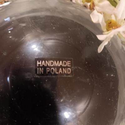 GREEN GLASS SERVING DISH AND HANDMADE IN POLAND BOWL