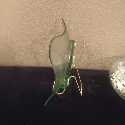 GREEN GLASS SERVING DISH AND HANDMADE IN POLAND BOWL