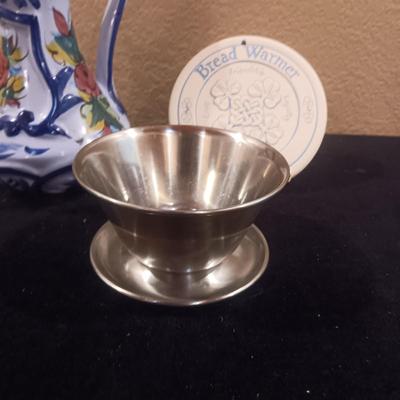 FLORAL PITCHER MADE IN PORTUGAL, BREAD WARMER AND CONDIMENT DISH