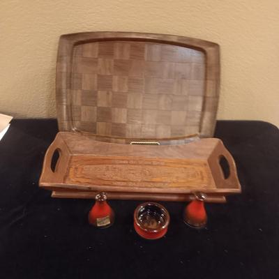 LOUIS MULCAHY SHAKERS HANDMADE IN IRELAND, CARVED WOODEN BREAD TRAY AND LARGE SERVING TRAY