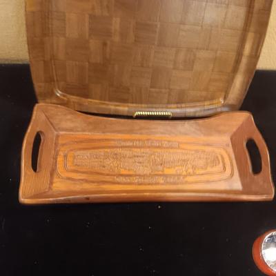 LOUIS MULCAHY SHAKERS HANDMADE IN IRELAND, CARVED WOODEN BREAD TRAY AND LARGE SERVING TRAY
