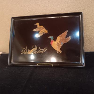 WILTON PEWTER DISH & COUROC TRAY WITH MALLARDS