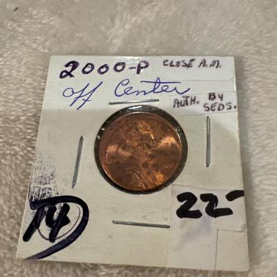 2000 P off centered penny