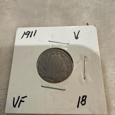 1911 V NICKEL U S COIN .5c VF