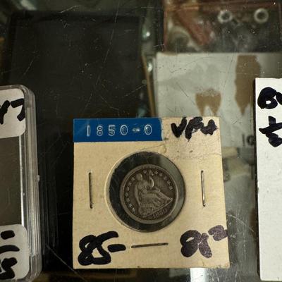 1850 O sitting liberty .25c XVF