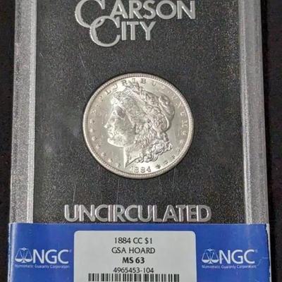 1884 CC Silver Morgan Dollar GSA Graded NGC MS 63