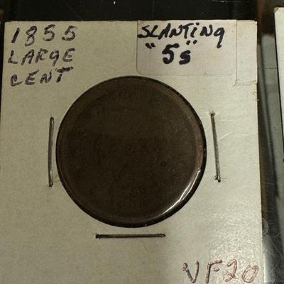 1855 large cent slanting 5s VF