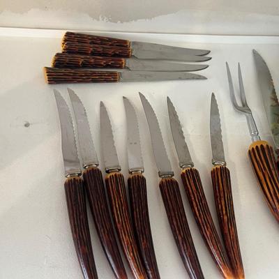 Antler steak knives with serving pork And chef choice, knife sharpener