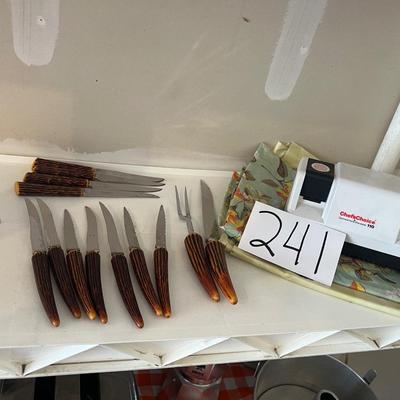 Antler steak knives with serving pork And chef choice, knife sharpener