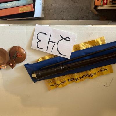 Like new recorder with cheat sheet and wooden