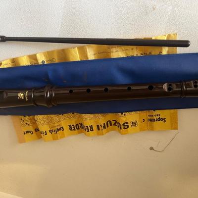 Like new recorder with cheat sheet and wooden