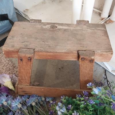 WOODEN STEP STOOL AND FAUX FLOWERS