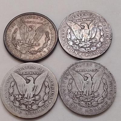 Set of Four U. S. Mint Mogan Silver Dollars Various Dates and Wear Legible Dates (#300)