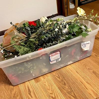 Tub of artificial flowers