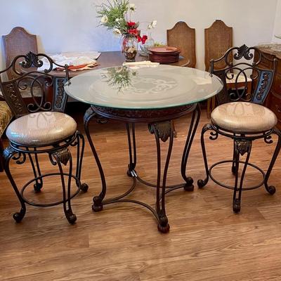 Glass top high top table and barstools