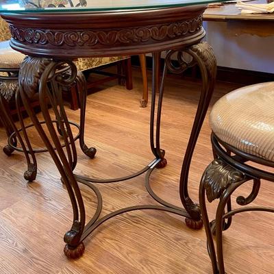 Glass top high top table and barstools