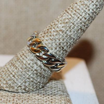 Size 7¼ Two Tone Gold & Silver Chain Link Style Ring (4.7g)