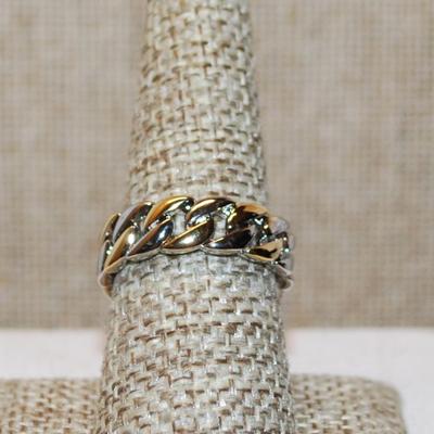 Size 7¼ Two Tone Gold & Silver Chain Link Style Ring (4.7g)