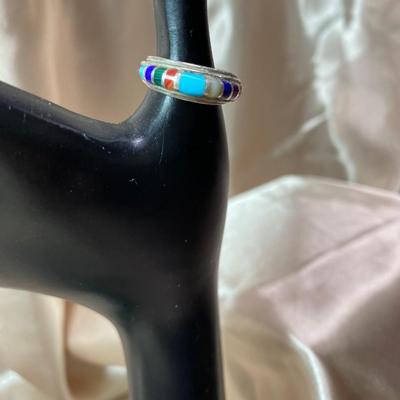 Multi Stone Inlaid Ring, Signed