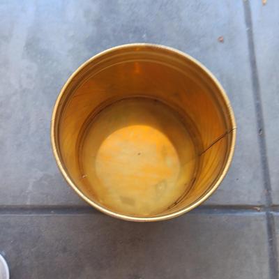 2 CLAY FLOWER POTS AND 1 LARGE BRASS PLANTER