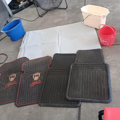 AUTO FLOOR MATS, CLEANING BUCKETS AND TARP