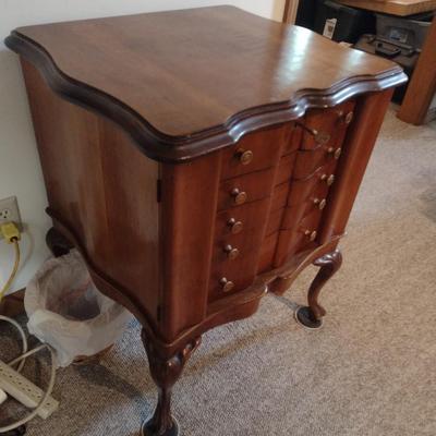 Vintage Mahogany Chippendale Design Silverware Cabinet with Flip Top and Multi-Drawer Storage