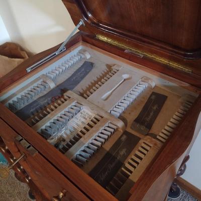 Vintage Mahogany Chippendale Design Silverware Cabinet with Flip Top and Multi-Drawer Storage