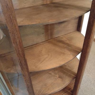 Vintage Oak Bowfront Curio Cabinet with Wood Shelves (No Contents)
