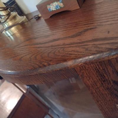 Vintage Oak Bowfront Curio Cabinet with Wood Shelves (No Contents)