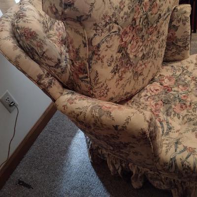 Floral Pattern Upholstered French Country Sitting Chair with Pleated Apron Choice A