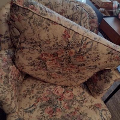 Floral Pattern Upholstered French Country Sitting Chair with Pleated Apron Choice A
