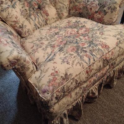 Floral Pattern Upholstered French Country Sitting Chair with Pleated Apron Choice B