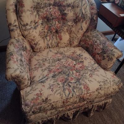 Floral Pattern Upholstered French Country Sitting Chair with Pleated Apron Choice B