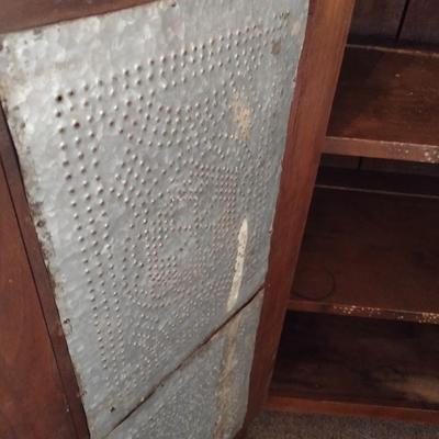 Antique Solid Wood Double Door Pie Safe with Punched Tin Panels