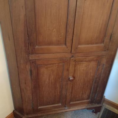 Antique Double Door Solid Wood Corner Cupboard