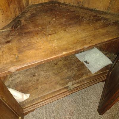 Antique Double Door Solid Wood Corner Cupboard