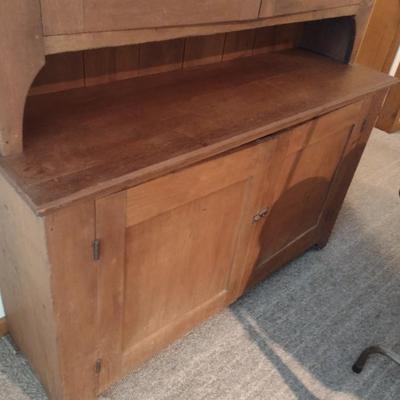 Antique Hand-Crafted Solid Wood Buffet with Hutch Cupboard
