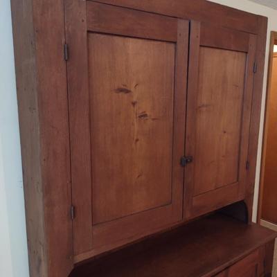 Antique Hand-Crafted Solid Wood Buffet with Hutch Cupboard