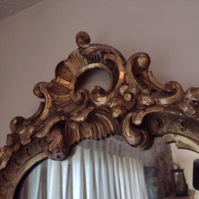 Antique Carved Wood Frame Gilded Wall Mirror