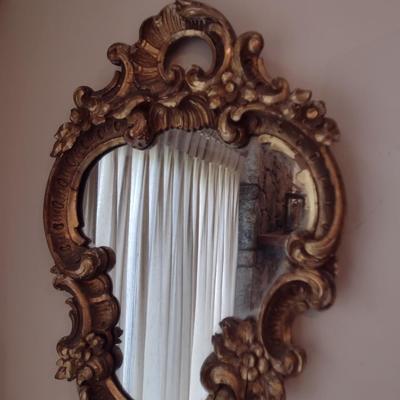 Antique Carved Wood Frame Gilded Wall Mirror