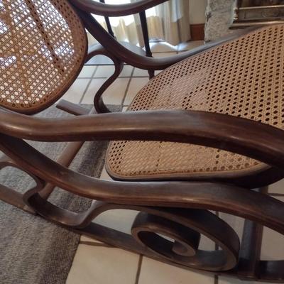Antique Bent Wood Rocker with Cain Seat and Back