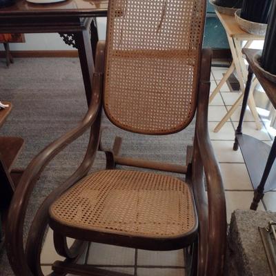 Antique Bent Wood Rocker with Cain Seat and Back