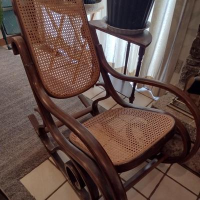 Antique Bent Wood Rocker with Cain Seat and Back