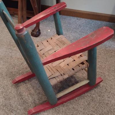 Antique Shaker Style Child's Rocking Chair with Splint Wood Seat