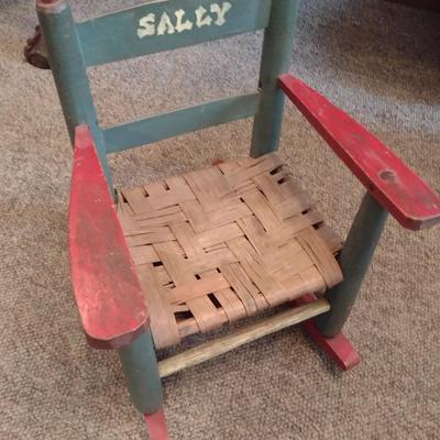 Antique Shaker Style Child's Rocking Chair with Splint Wood Seat