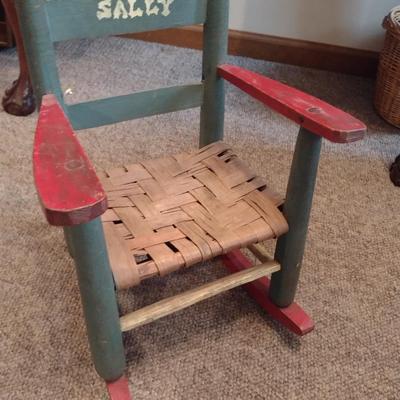 Antique Shaker Style Child's Rocking Chair with Splint Wood Seat