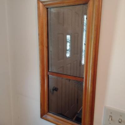 Vintage Wood Framed Double Panel Wall Mirror